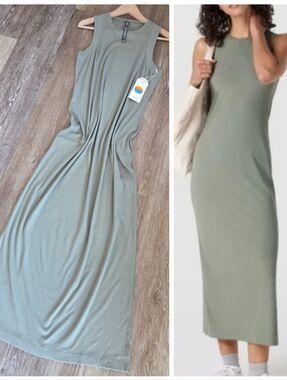 Vuori Women's Pose Modern Dress Laurel Green NWT Ribbed Modal Rayon Maxi